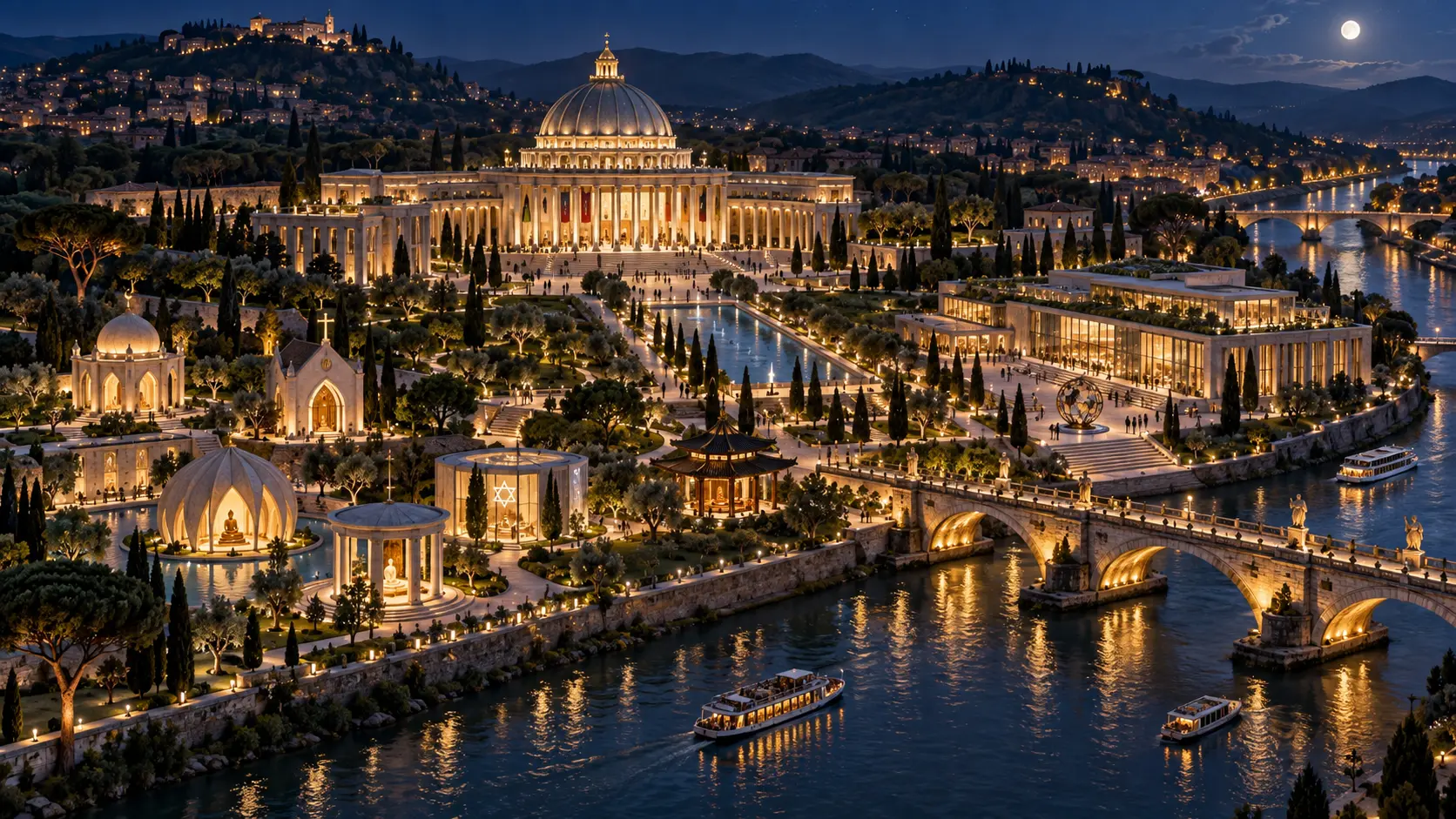 The campus and river at night